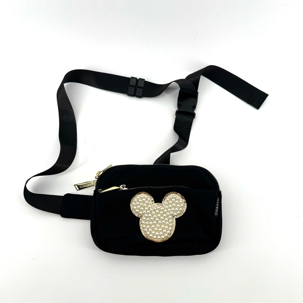 Small Black Pearl Mickey Mouse Patch Fanny Pack Travel Disneybound Gold Zipper